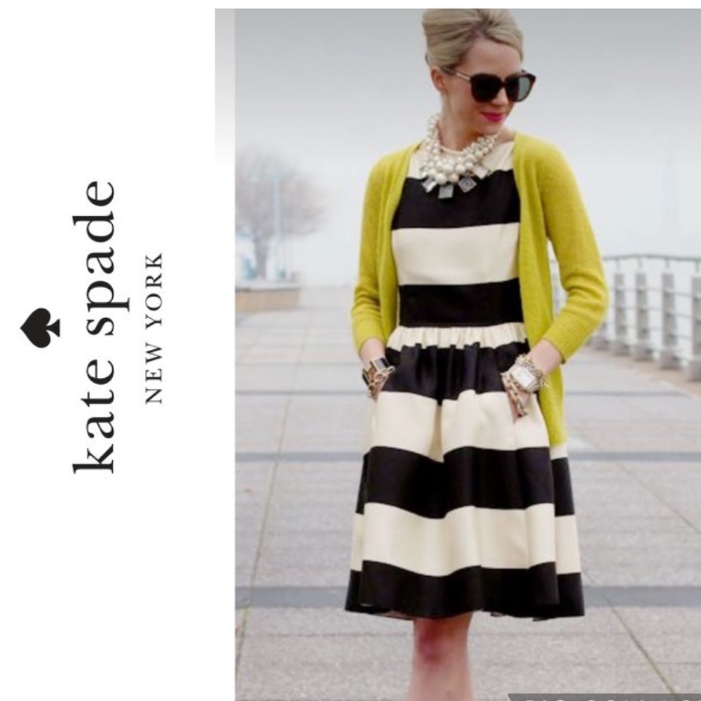 Kate Spade Carolyn Dress Chic Black and Cream Stripe Dress  Size 14